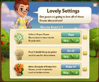farmville 2 blooming brunch: lovely settings tasks