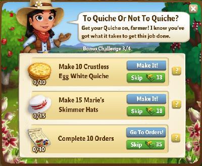 farmville 2 bonus challenge: to quiche or not to quiche tasks