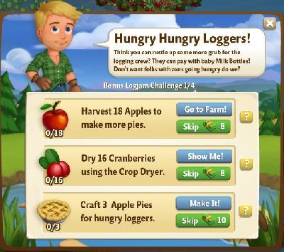 farmville 2 bonus logjam challange: hungry hungry loggers tasks