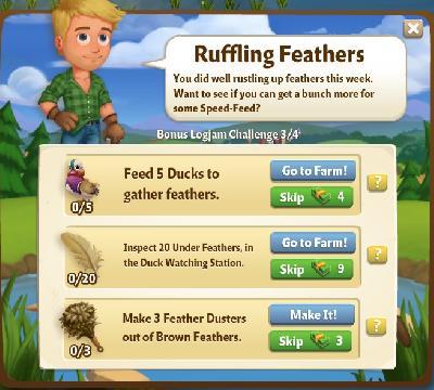 farmville 2 bonus logjam challange: ruffling feathers tasks