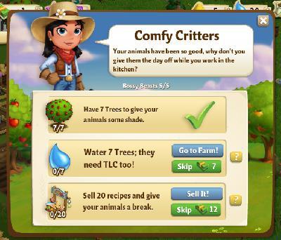 farmville 2 bossy beasts: comfy critters tasks