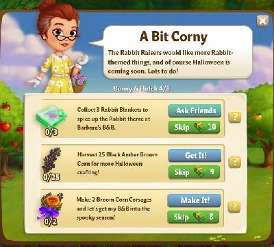 farmville 2 bunny and hutch: a bit corny tasks