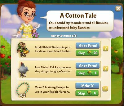 farmville 2 bunny and hutch: a cotton tale tasks