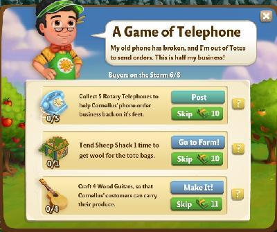 farmville 2 buyers in the storm: a game of telephone tasks