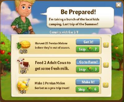 farmville 2 camping with gus: be prepared tasks