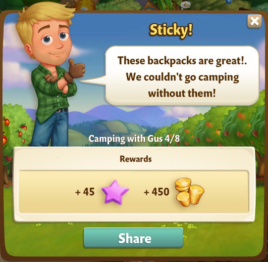farmville 2 camping with gus: pack it in rewards, bonus