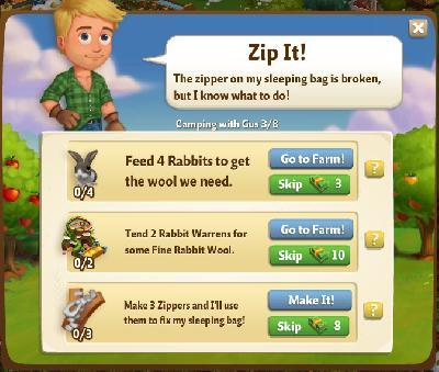 farmville 2 camping with gus: zip it tasks