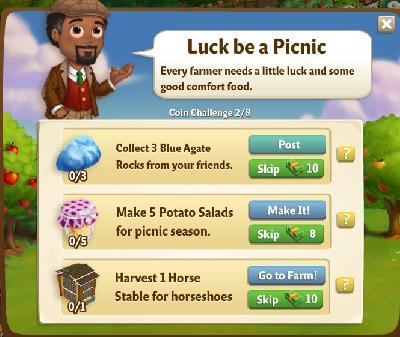 farmville 2 coin challenge: luck be a picnic tasks