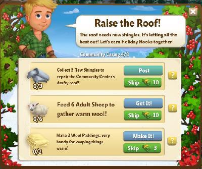 farmville 2 community caring: raise the roof tasks