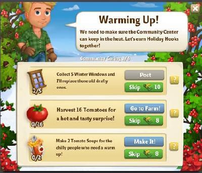 farmville 2 community caring: warming up tasks