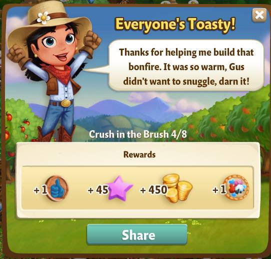farmville 2 crush in the brush: fire and the belly rewards, bonus
