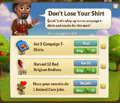 farmville 2 cultivating values: dont lose your shirt tasks