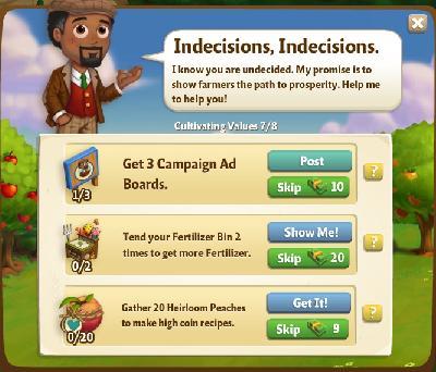 farmville 2 cultivating values: indecisions, indecisions. tasks