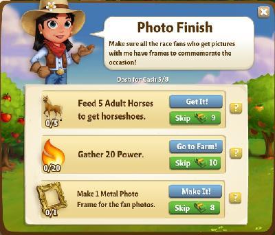 farmville 2 dash for cash: photo finish tasks