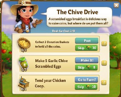 farmville 2 dash for cash: the chive drive tasks