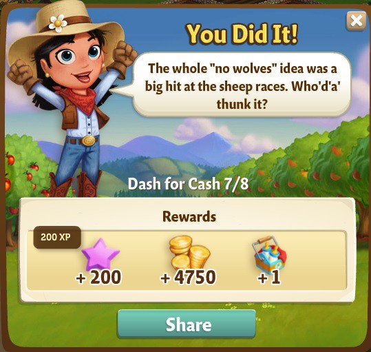 farmville 2 dash for cash: the wolf of farm street rewards, bonus