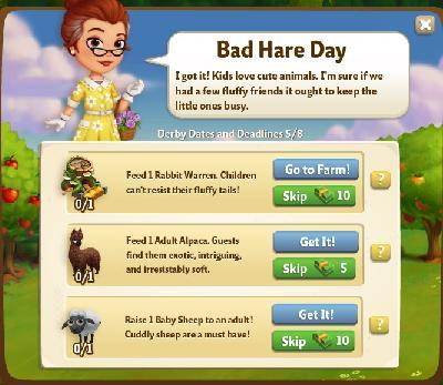 farmville 2 derby dates and deadlines: bad hare day tasks