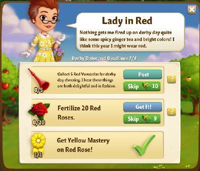 farmville 2 derby dates and deadlines: lady in red tasks