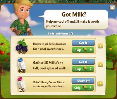 farmville 2 do it with gusto: got milk tasks