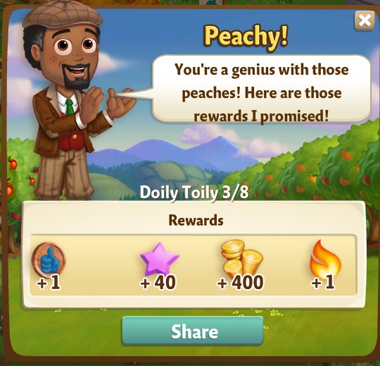 farmville 2 doily toily: peachy keen rewards, bonus