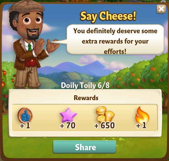 farmville 2 doily toily: something cheesy rewards, bonus