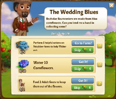 farmville 2 doily toily: the wedding blues tasks