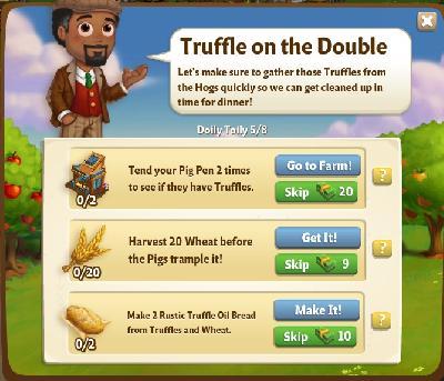farmville 2 doily toily: truffle on the double tasks