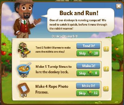 farmville 2 donkey driving: buck and run tasks