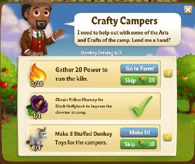 farmville 2 donkey driving: crafty campers tasks