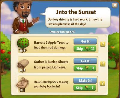 farmville 2 donkey driving: into the sunset tasks