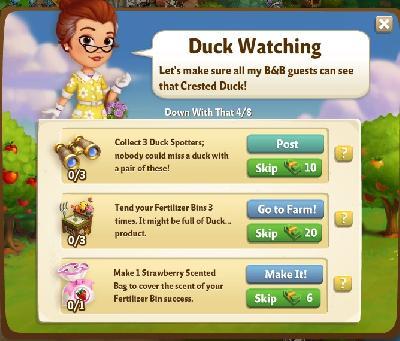farmville 2 down with that: duck watching tasks