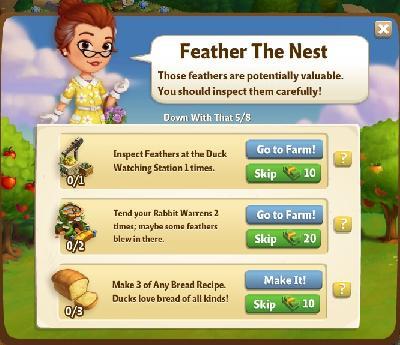 farmville 2 down with that: feather the nest tasks