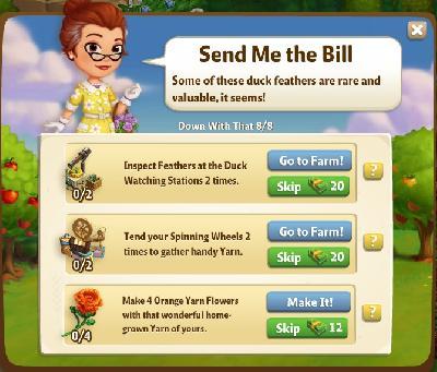 farmville 2 down with that: send me the bill tasks