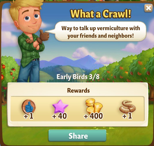 farmville 2 early birds: making the crawl rewards, bonus