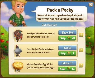 farmville 2 early birds: pack a pecky tasks