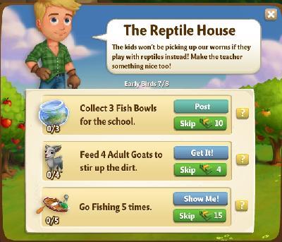 farmville 2 early birds: the reptile house tasks