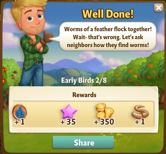 farmville 2 early birds: worm studies rewards, bonus