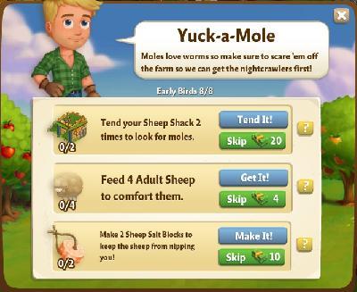 farmville 2 early birds: yuck-a-mole tasks