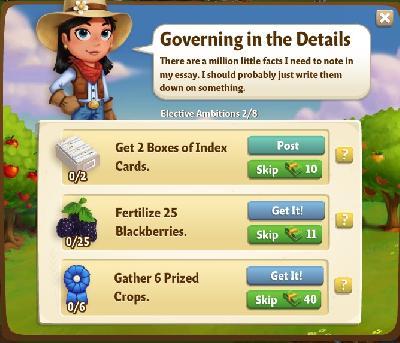 farmville 2 elective ambitions: governing in the details tasks
