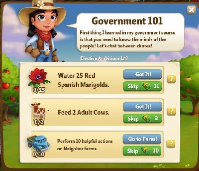 farmville 2 elective ambitions: government 101 tasks