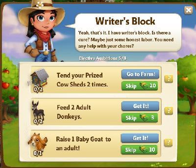 farmville 2 elective ambitions: writer's block tasks