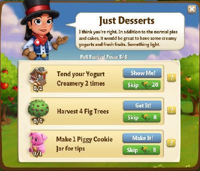 farmville 2 fall festival fever: just desserts tasks