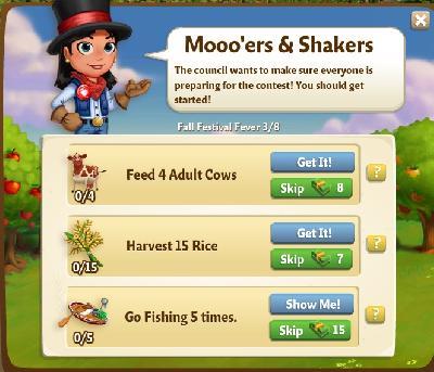 farmville 2 fall festival fever: mooo'ers and shakers tasks