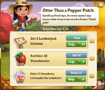 farmville 2 fallen pine tree: otter than a pepper patch tasks