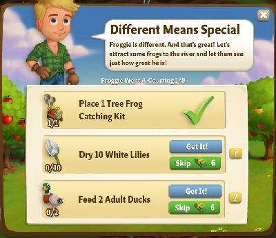 farmville 2 froggie went a-courting: different means special tasks
