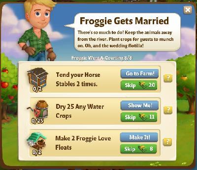 farmville 2 froggie went a-courting: froggie gets married tasks