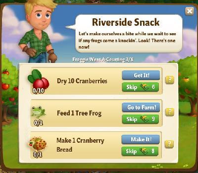 farmville 2 froggie went a-courting: riverside snack tasks