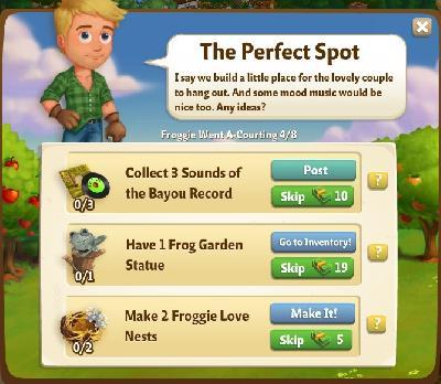 farmville 2 froggie went a-courting: the perfect spot tasks