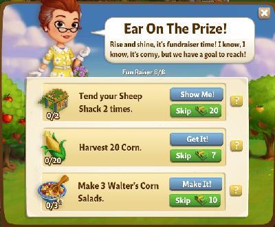 farmville 2 fun raiser: ear on the prize tasks