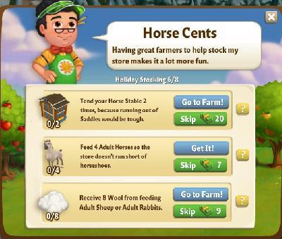 farmville 2 holiday stocking: horse cents tasks